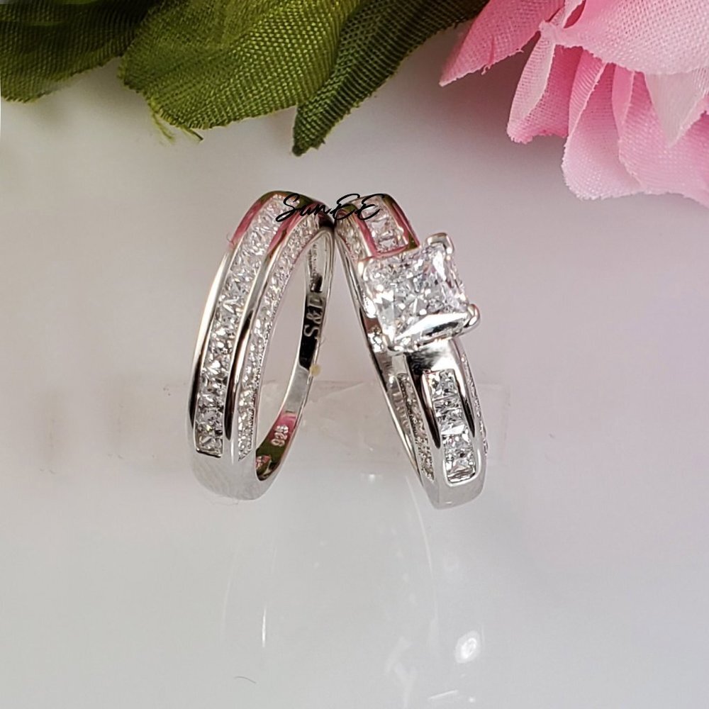 NEW 2.75CT 925 STERLING SILVER PRINCESS CUT DIAMOND WEDDING ENGAGEMENT RING